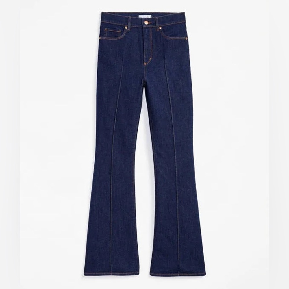 LOFT High Rise Slim Flare Pintucked Jeans  Dark Blue TheKick Crop Jeans